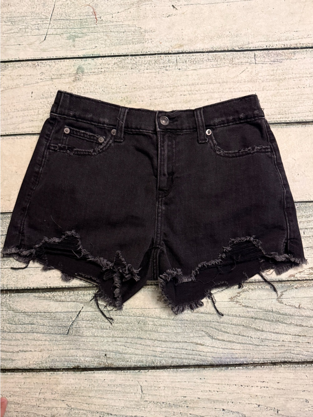 Aerie black distress hem elastic back shorts. XS